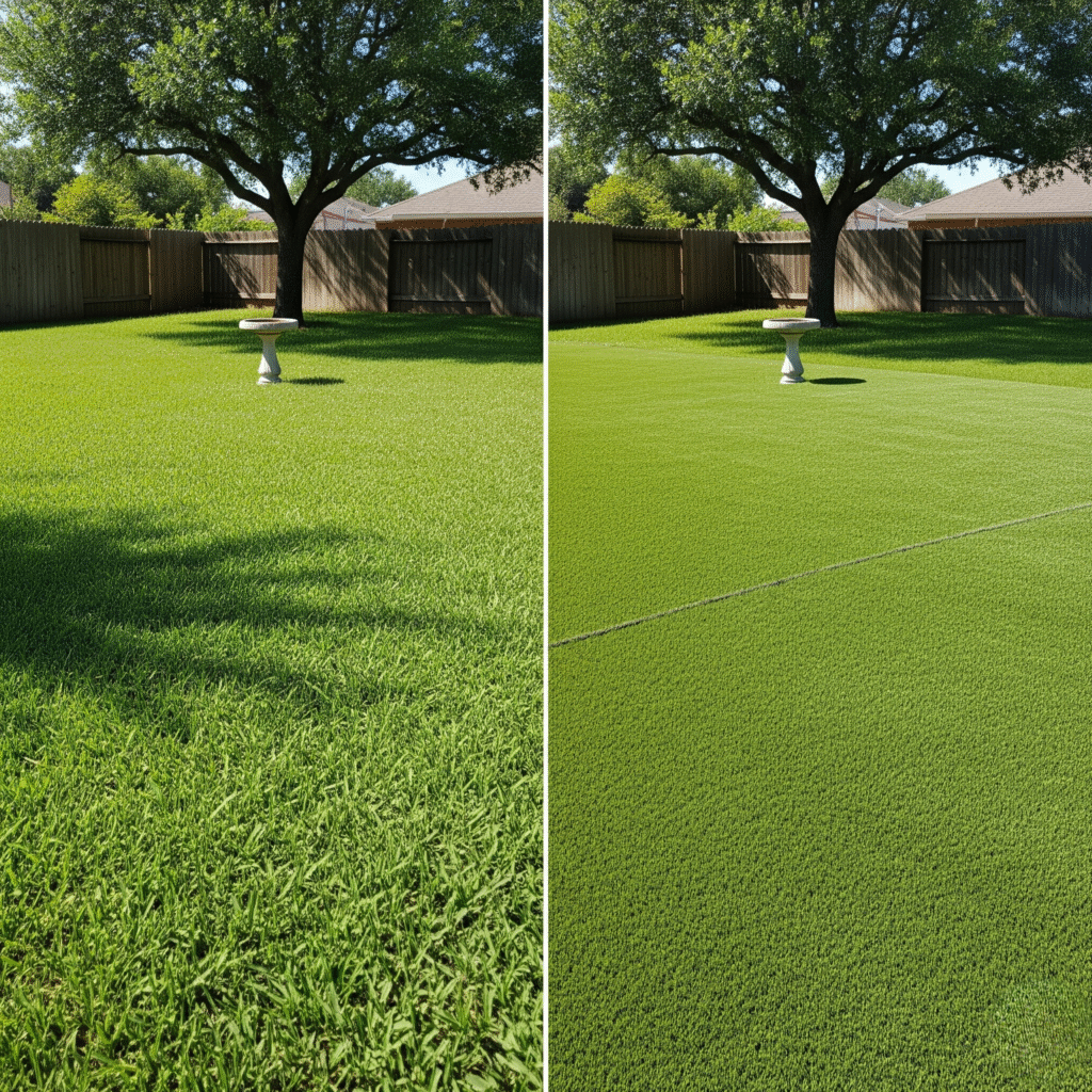 Side by side infographic of turf vs. grass proscons.