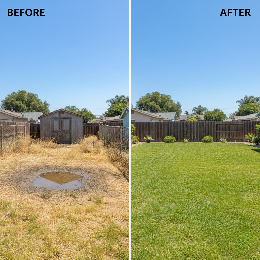 yard after leak repair.
