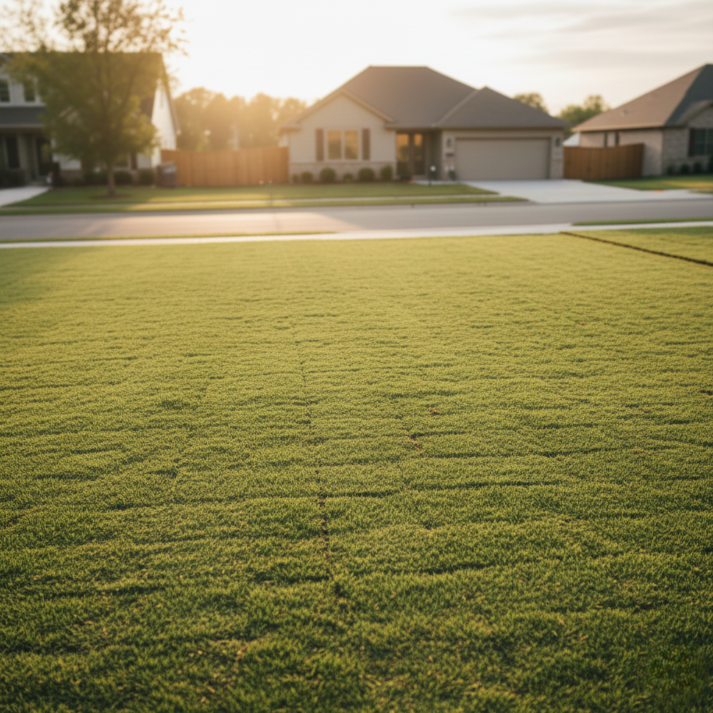 Completed sod installation on a newly graded yard in Stanislaus County.