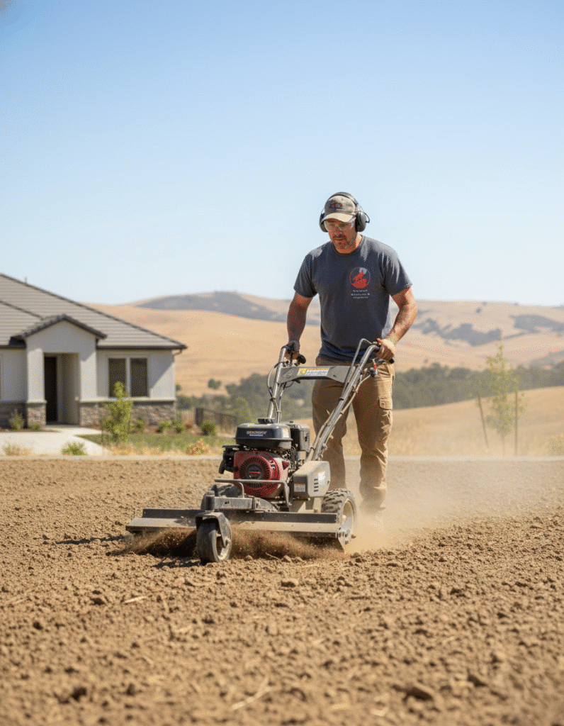Technician using grading equipment to level soil.