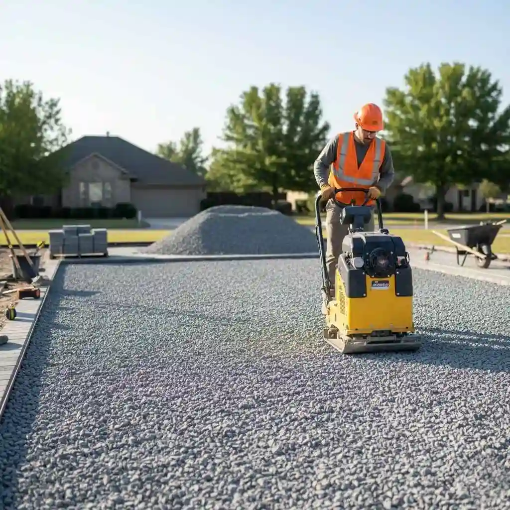 professional base preparation with compacted gravel