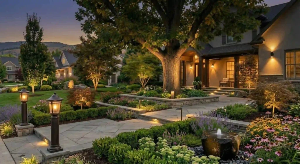 illuminated patio or outdoor living space