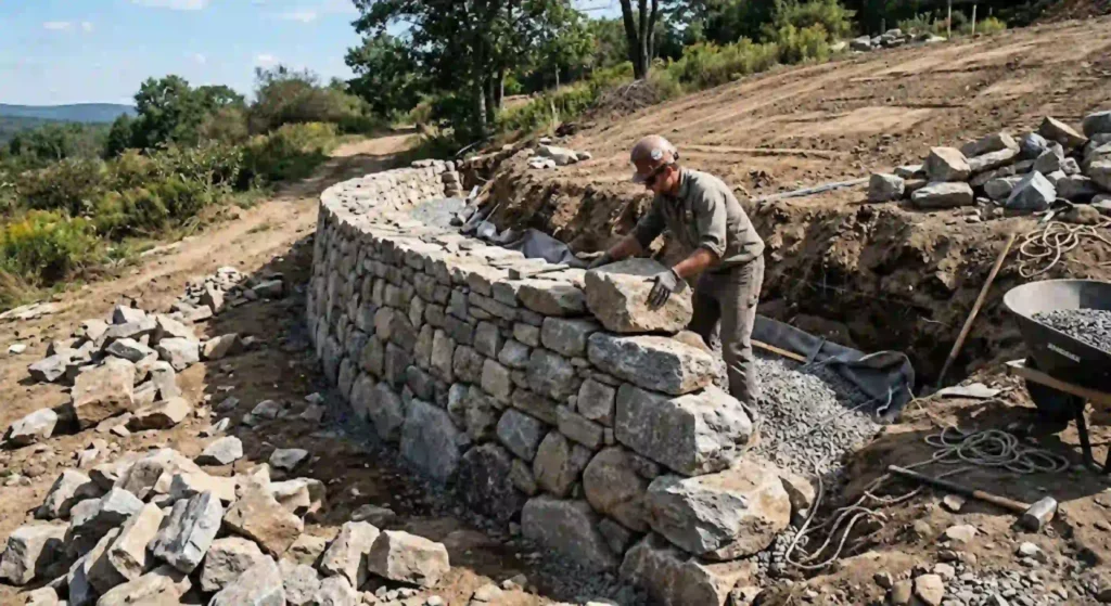 stone retaining wall construction