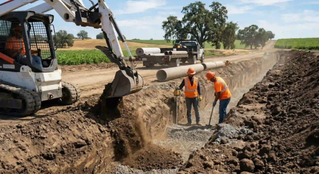 trench being dug for drainage system