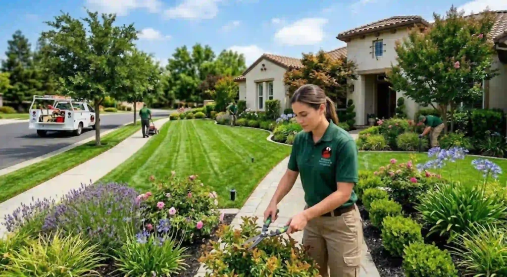 Professional landscape maintenance service in Turlock California residential yard
