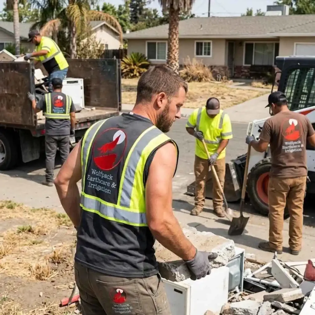 hauling crew removing debris from Modesto property