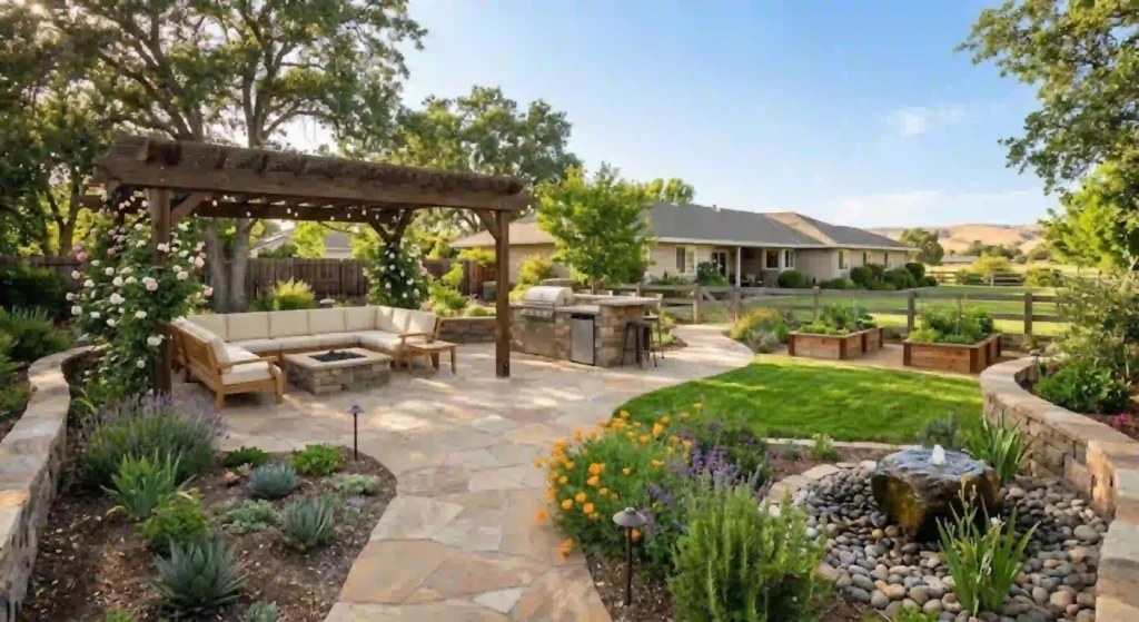 Outdoor living space created through expert Turlock landscaping