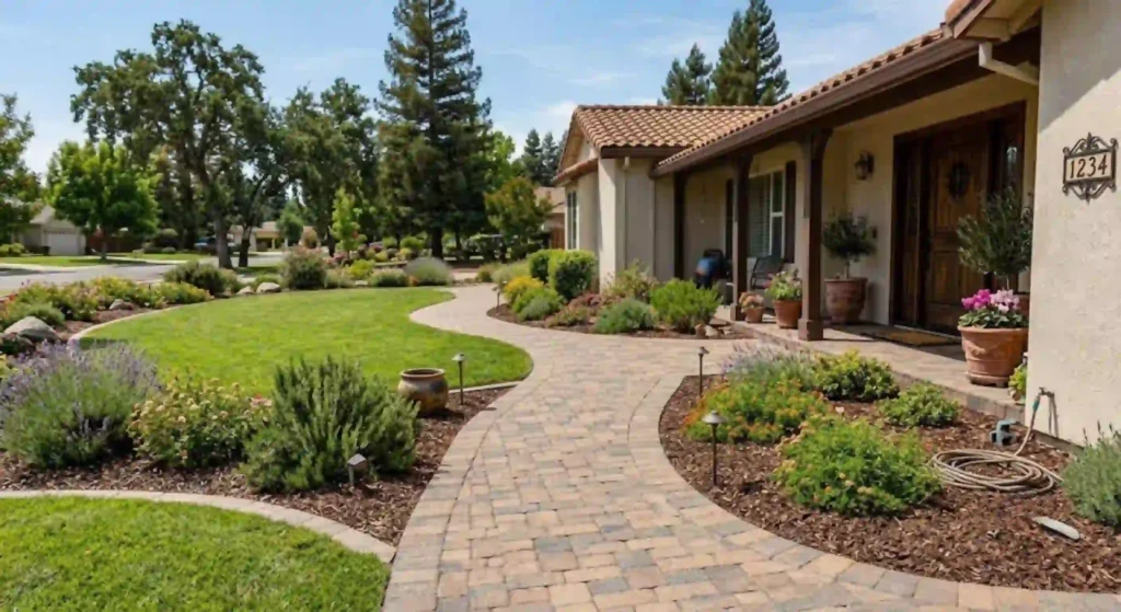 Custom paver walkway installation for a Turlock home