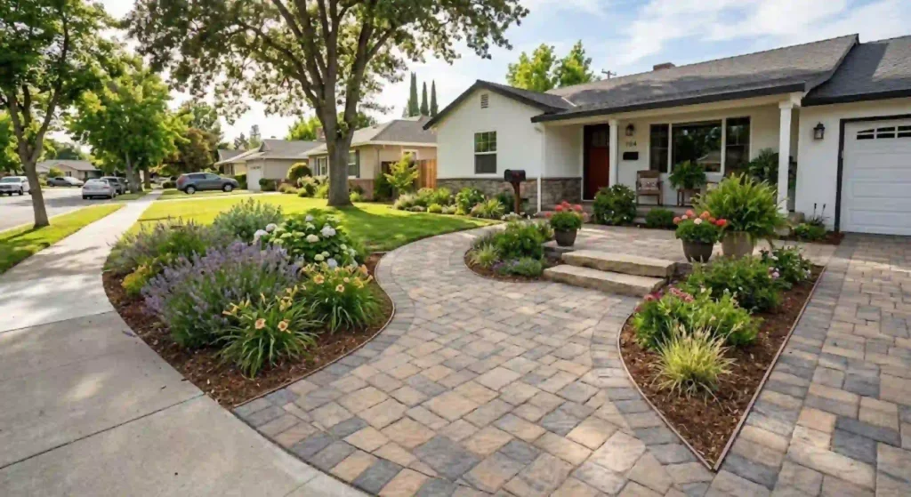 Finished paver walkway improving curb appeal in Turlock
