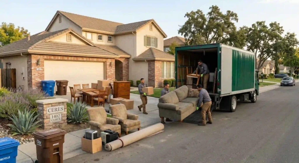 Residential junk hauling service at a home in Ceres