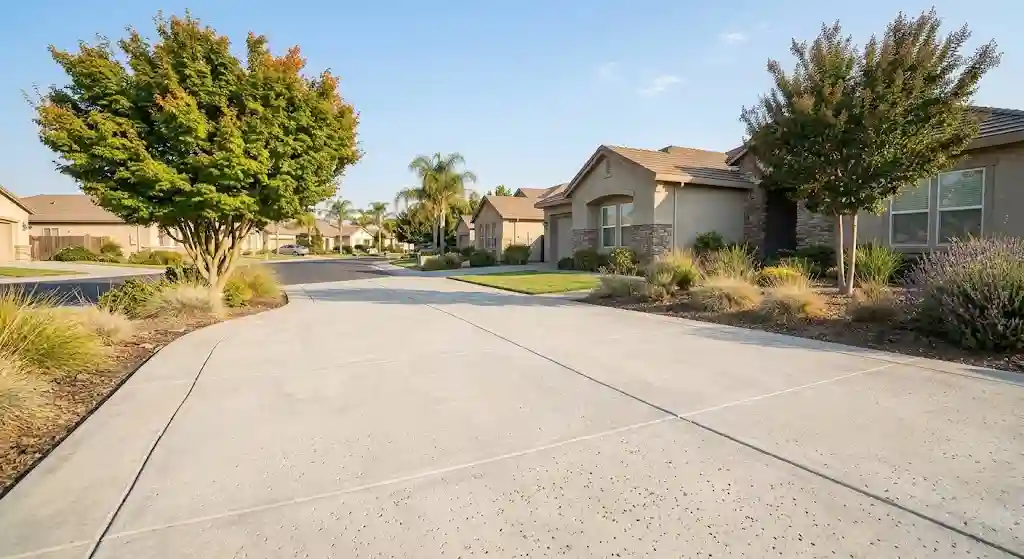 Clean concrete driveway after professional power washing in Modesto CA