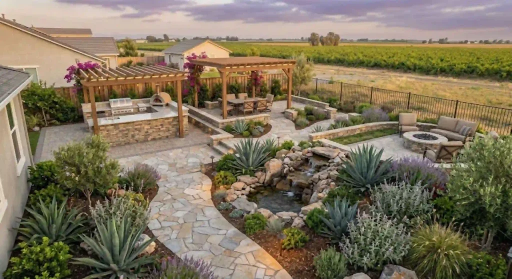 Professional hardscape installation completed for a Ceres homeowner